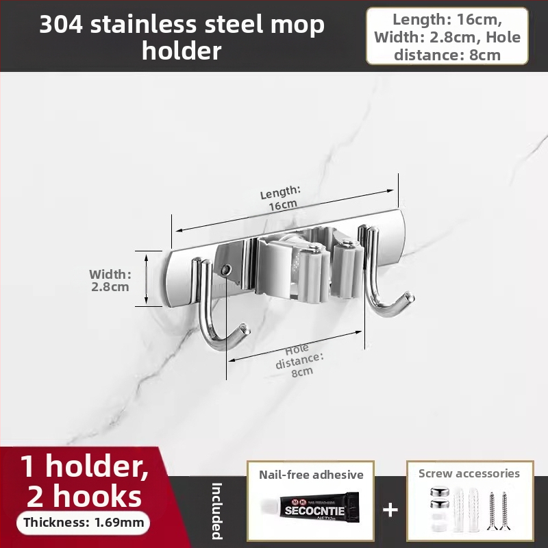 304 неръждаема стомана – държач за моп и мултифункционална закачалка за метла, баня, CE сертифициран полирана повърхност, Yong Qi, 0.5 кг, Сертификат CCI20070040CER