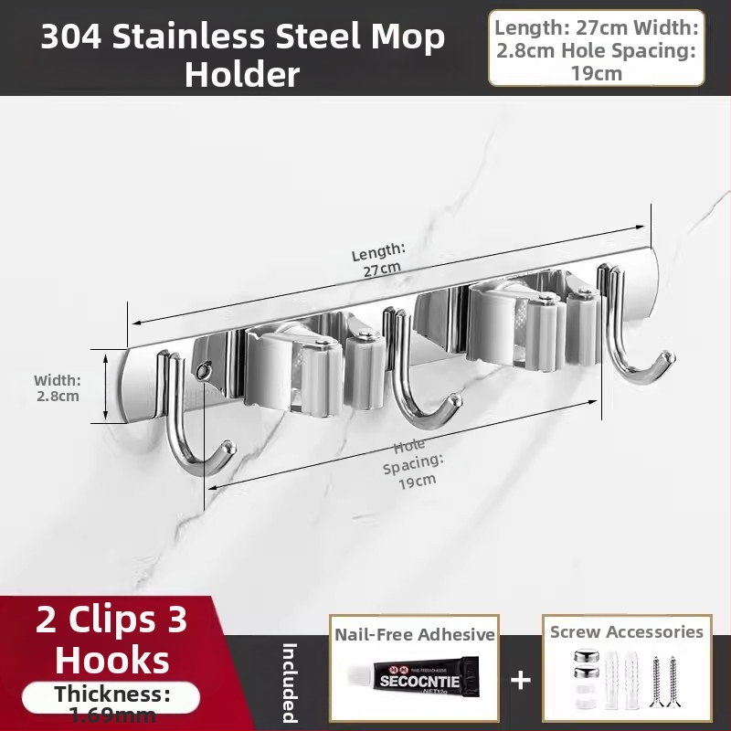 304 неръждаема стомана – държач за моп и мултифункционална закачалка за метла, баня, CE сертифициран полирана повърхност, Yong Qi, 0.5 кг, Сертификат CCI20070040CER