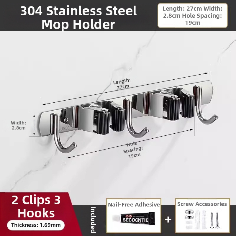 304 неръждаема стомана – държач за моп и мултифункционална закачалка за метла, баня, CE сертифициран полирана повърхност, Yong Qi, 0.5 кг, Сертификат CCI20070040CER