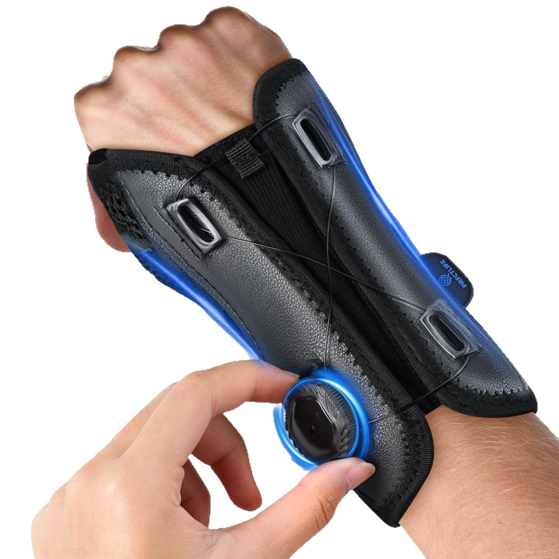 Защитна китка с палец — компресионна поддръжка, регулирана алуминиева опора, закопчаване с копче; подходяща за бадминтон, бягане и фитнес, възрастни