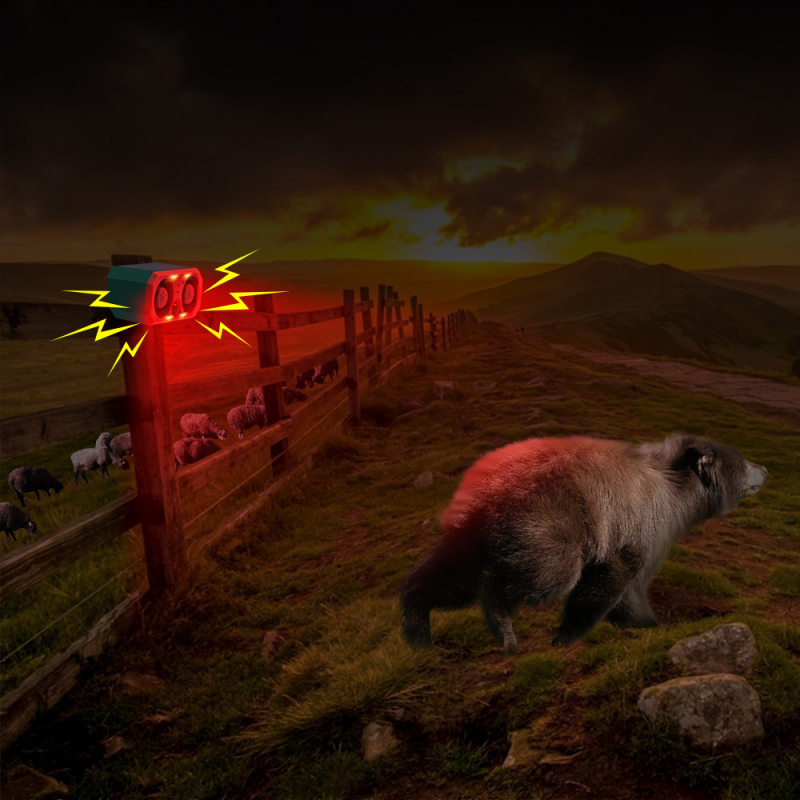 Sistem de Alarmă Solar cu Difuzoare Dual Puternice, Senzor IR și Iluminare Intermitentă pentru Descurajarea Animalelor (Model N911T, alimentare solară, alarmă locală, suportă mai multe dispozitive wireless, temperatură 0-50°C)