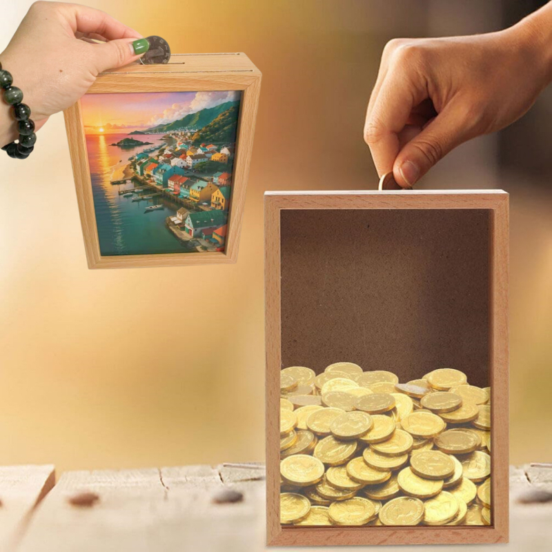Дървена фоторамка със скрит джоб за пари и съхранение - ръчна изработка