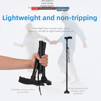 Keturių kojų neslidinti ėjimo lazda senyvo amžiaus žmonėms, sulankstoma aliuminio lydinio lazda, teleskopinė, 4 sekcijų aukščio reguliavimas, svoris 400 g, prekinis ženklas CLEYE