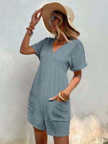 Φόρεμα με V-λαιμό, κομψό στυλ, τύπος pull-over, μανίκια 3/4, μέση σε μεσαία γραμμή, ύφασμα πολυεστέρα-σπάντεξ, λεπτό ύφασμα