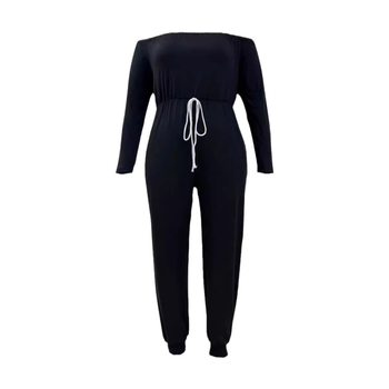 Φόρμα ολόσωμη με ανοιχτούς ώμους, ελαστική μέση με αντίθετο κορδόνι στη μέση, στενά παντελόνια, πλισέ λεπτομέρεια, Milk Silk ύφασμα