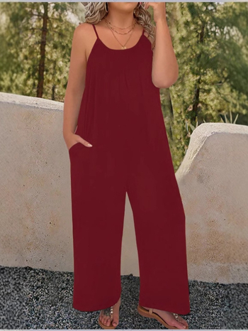 Φόρμα ολόσωμη, χωρίς μανίκια, στρογγυλός λαιμός, πολυεστέρας 95%+, φαρδιά παντελόνια