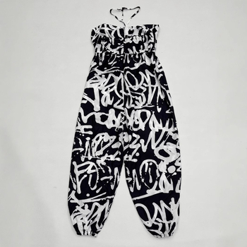 Γυναικείο ολόσωμο φορμά με φαρδιά παντελόνια, εκτύπωση, χωρίς μανίκια, πολυεστέρας, θερινό μοντέλο 2024