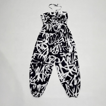 Γυναικείο ολόσωμο φορμά με φαρδιά παντελόνια, εκτύπωση, χωρίς μανίκια, πολυεστέρας, θερινό μοντέλο 2024