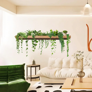 Τοίχου αυτοκόλλητο PVC αδιάβροχο με μοτίβο φυτών, 1 τεμάχιο, κατάλληλο για σαλόνι, υπνοδωμάτιο, γραφείο, εστιατόριο, μπάνιο και είσοδο — μοντέρνο μινιμαλιστικό στυλ