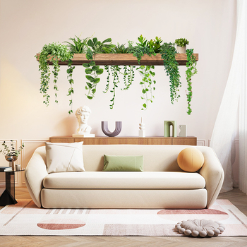 Τοίχου αυτοκόλλητο PVC αδιάβροχο με μοτίβο φυτών, 1 τεμάχιο, κατάλληλο για σαλόνι, υπνοδωμάτιο, γραφείο, εστιατόριο, μπάνιο και είσοδο — μοντέρνο μινιμαλιστικό στυλ