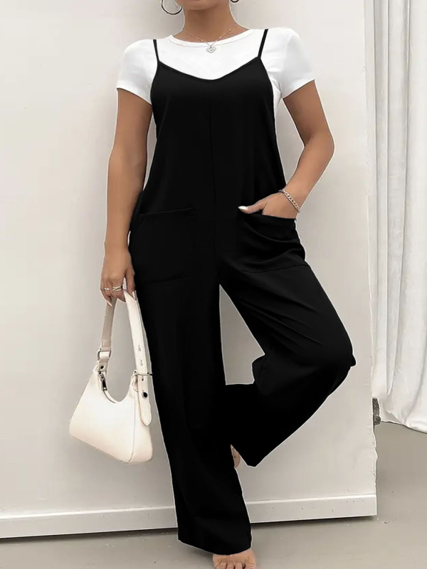 Ujjatlan overál zsebekkel, széles szárú overál, kolázs dizájn – Casual tavasz 2025