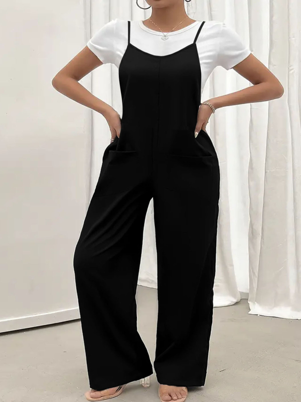 Ujjatlan overál zsebekkel, széles szárú overál, kolázs dizájn – Casual tavasz 2025