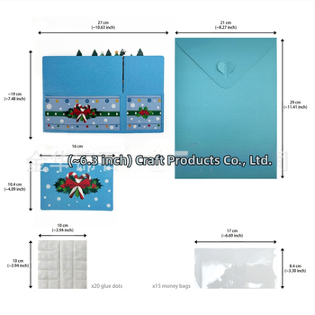 Ευχτήρια κάρτα με αναδιπλούμενο 3D κουτί χρημάτων, χριστουγεννιάτικο θέμα, στυλ χειροποίητης εικονογράφησης