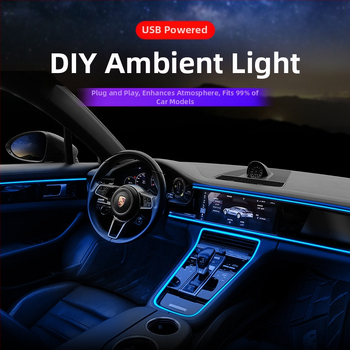 EL malas LED iekšējās atmosfēras lentes automobiļiem, 5W, 12V/5V, 1.2A, modelis 087, universāla saderība