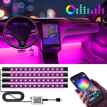 LED auto apkārtnes gaisma, kāju zonas apgaismojums ar USB, 12V, 5W, PC korpuss ar mīkstu līmi, balss vadība