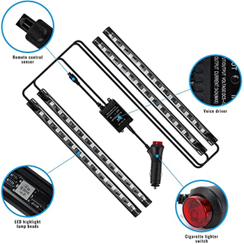 LED auto apkārtnes gaisma, kāju zonas apgaismojums ar USB, 12V, 5W, PC korpuss ar mīkstu līmi, balss vadība
