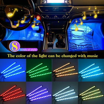 LED auto apkārtnes gaisma, kāju zonas apgaismojums ar USB, 12V, 5W, PC korpuss ar mīkstu līmi, balss vadība