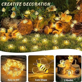 Lauko saulės LED šviesos virvė bičių forma – IP65 atsparus vandeniui, 30 LED, 2V įvestis, sodo dekoras