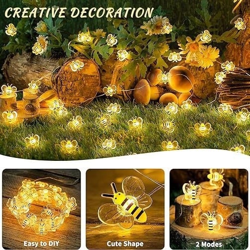 Lauko saulės LED šviesos virvė bičių forma – IP65 atsparus vandeniui, 30 LED, 2V įvestis, sodo dekoras
