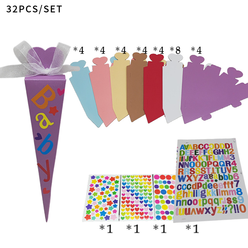 Saldainių dėžučių rinkinys – 32 vnt., širdies formos, popierius, šiuolaikinis minimalistinis stilius, vestuvėms