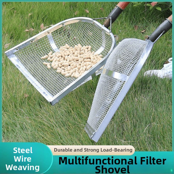 Cinkuotas geležies grūdų sietas su didelėmis skylėmis ir storesniu tinkleliu, skirtas kukurūzams, žemės riešutams ir kaštainiams, pritaikomas