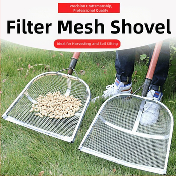 Cinkuotas geležies grūdų sietas su didelėmis skylėmis ir storesniu tinkleliu, skirtas kukurūzams, žemės riešutams ir kaštainiams, pritaikomas