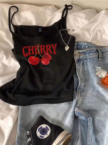 Γυναικείο τοπ με σχέδιο φρούτων, Y2K στιλ, στενή γραμμή, κοντό μήκος, πολυεστέρας με σπάντεξ