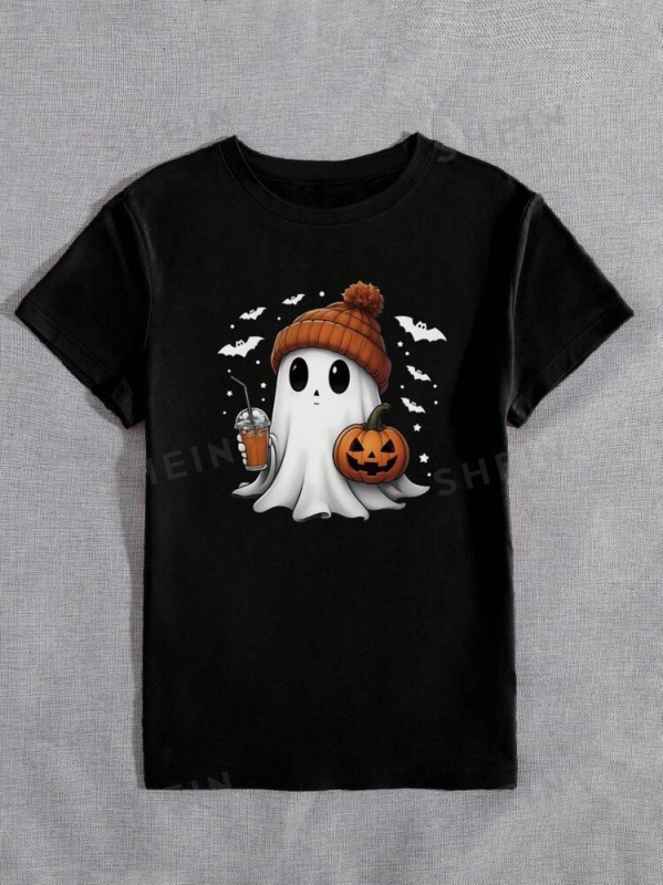 Essnce Cuki Halloween Szellem Grafikus Póló, Tök motívum — pamut, rövid ujjú, kerek nyak, nyomtatás, 2024 nyár