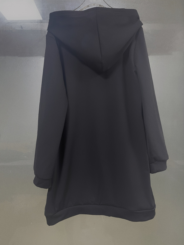 Haljina s kapuljačom i uzorkom lubanje, poliester s elastanom, srednja duljina, visokim strukom, dugi rukavi