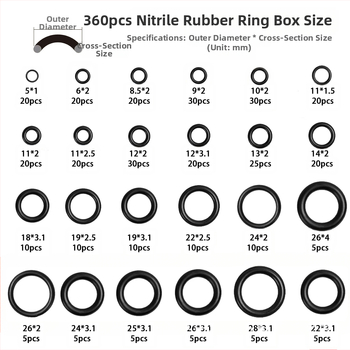 O-образно уплътнение от нитрил гума, висока температура, високо налягане, износоустойчивост и озоноустойчивост, пакет от 360 броя