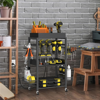 Ράφι αποθήκευσης εργαλείων κήπου με ρόδες, 3-επίπεδο από χάλυβα άνθρακα για αποθήκευση λουλουδιών