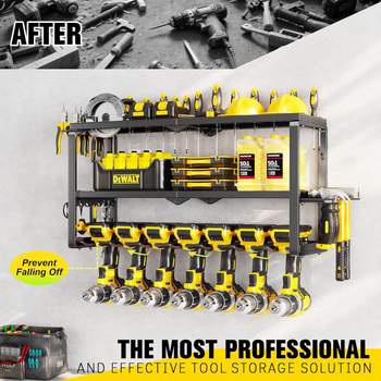 Τοίχο-μονταριζόμενο ράφι εργαλείων με 4 θέσεις για φορητά ηλεκτρικά τρυπάνια, μεταλλικό, 3 επίπεδα, ανθεκτικό στην υγρασία