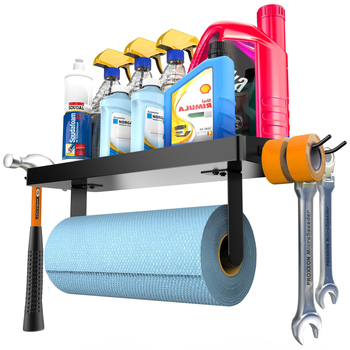 LXJ sieninis popieriaus rankšluos laikiklis su įrankių laikymo lenta kabėmis, stačiakampio formos, anglies plienas, purškiamas paviršius, šiuolaikiškas minimalistinis stilius