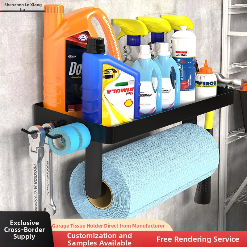 LXJ sieninis popieriaus rankšluos laikiklis su įrankių laikymo lenta kabėmis, stačiakampio formos, anglies plienas, purškiamas paviršius, šiuolaikiškas minimalistinis stilius