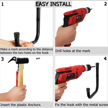 Μεταλλικός βαρύς γάντζος γκαράζ - Μονή γάντζος, Σύγχρονος μινιμαλιστικός σχεδιασμός, Φορτίο πάνω από 30 kg, Συσκευασία 6 τεμάχια, Denning