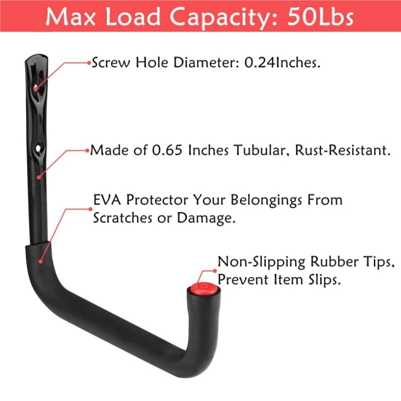 Тежкотоварна железна гаражна кука - единична кука, модерен минималистичен дизайн, капацитет над 30 кг, пакет от 6 броя, Denning