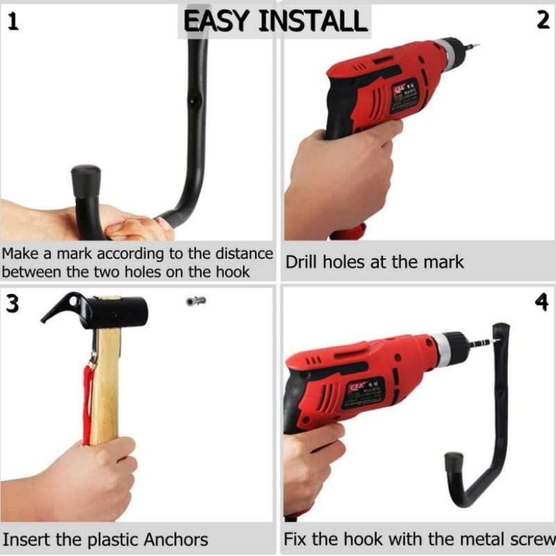 Тежкотоварна железна гаражна кука - единична кука, модерен минималистичен дизайн, капацитет над 30 кг, пакет от 6 броя, Denning