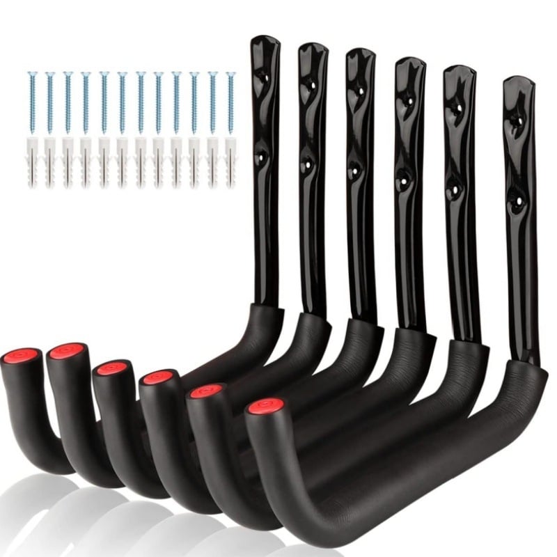 Тежкотоварна железна гаражна кука - единична кука, модерен минималистичен дизайн, капацитет над 30 кг, пакет от 6 броя, Denning