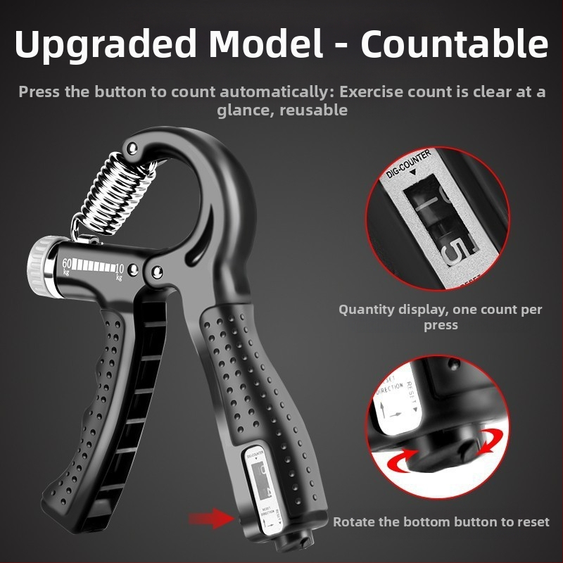 Уред за хват с брояч, регулируем треньор за китката и пръстите, пружинно напрежение, PP материал