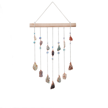 Κρεμαστό διακόσμησης με ονειροπαγίδα και κουδούνι ανέμου, με ξύλινο κοντάρι και φυσικά χαλίκια