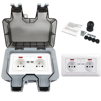 IP66 atspari vandeniui dviguba prancūziška kištukų lizda, 16A, sieninis montavimas, lauko naudojimui, 3 kontaktai, AC250V