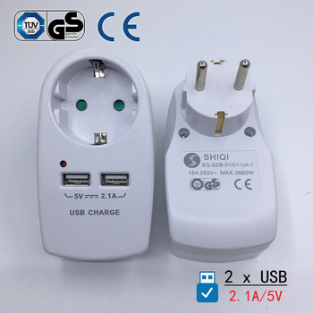 Kelioninis maitinimo keitiklis su dvi USB jungtimis, Vokietijos standarto kištukas ir EU/Schuko lizdas, 3680W