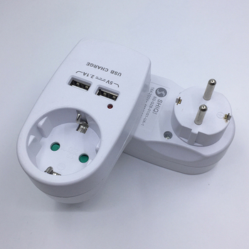 Kelioninis maitinimo keitiklis su dvi USB jungtimis, Vokietijos standarto kištukas ir EU/Schuko lizdas, 3680W