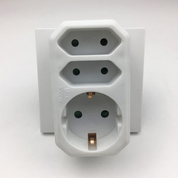 2 vnt. vokiečių standarto konverteriai su 1→3 lizdais, Korejos ir Rusijos kištukų tipai, 16A 250V, liepsnos atsparus PP, 3 laidų varinis laidas, CE/LGA sertifikatas