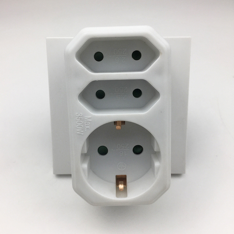 2 vnt. vokiečių standarto konverteriai su 1→3 lizdais, Korejos ir Rusijos kištukų tipai, 16A 250V, liepsnos atsparus PP, 3 laidų varinis laidas, CE/LGA sertifikatas