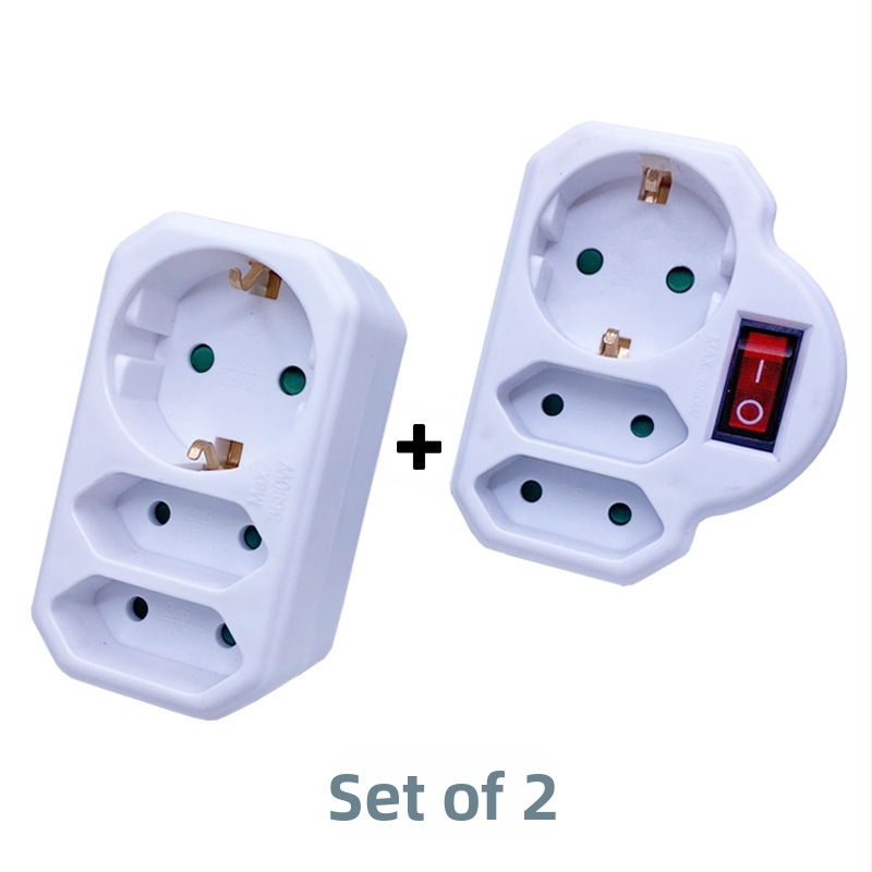 2 vnt. vokiečių standarto konverteriai su 1→3 lizdais, Korejos ir Rusijos kištukų tipai, 16A 250V, liepsnos atsparus PP, 3 laidų varinis laidas, CE/LGA sertifikatas