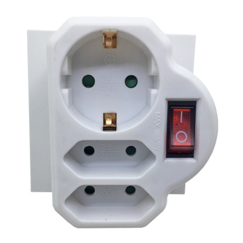 Schuko 1 į 3 lizdų adapteris, Europos Vokietijos standartas, 3 laidų varinis laidas, maksimali apkrova 3.68