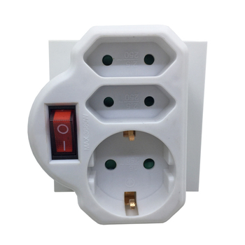 Schuko 1 į 3 lizdų adapteris, Europos Vokietijos standartas, 3 laidų varinis laidas, maksimali apkrova 3.68