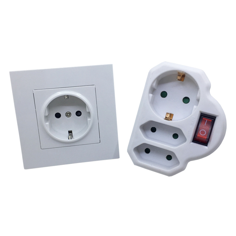 Schuko 1 į 3 lizdų adapteris, Europos Vokietijos standartas, 3 laidų varinis laidas, maksimali apkrova 3.68