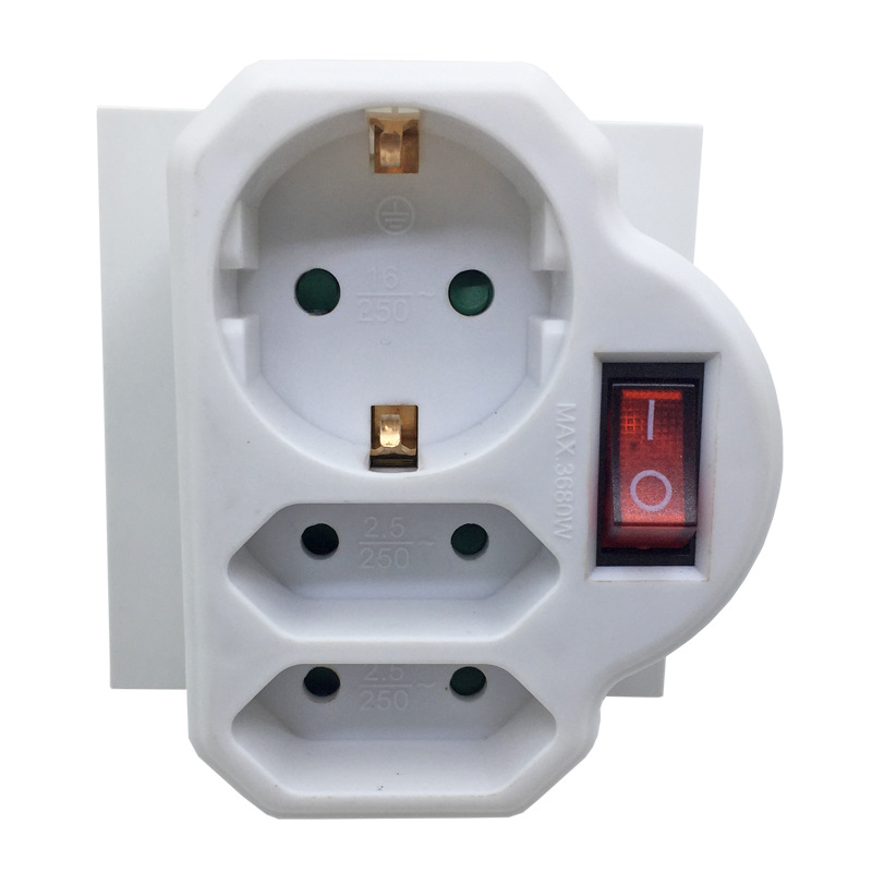 Schuko 1 į 3 lizdų adapteris, Europos Vokietijos standartas, 3 laidų varinis laidas, maksimali apkrova 3.68